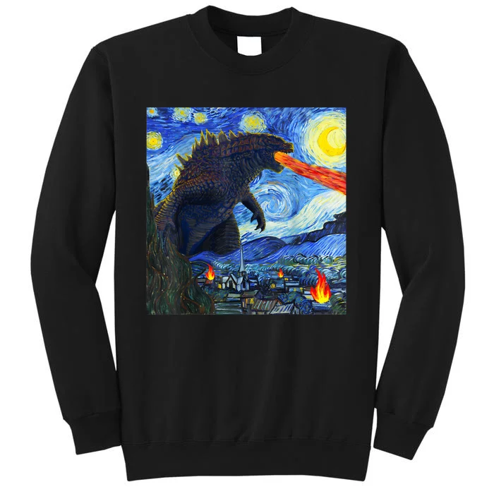 Vintage Japanese Monster Kaiju In Van Gogh Starry Night Tall Sweatshirt