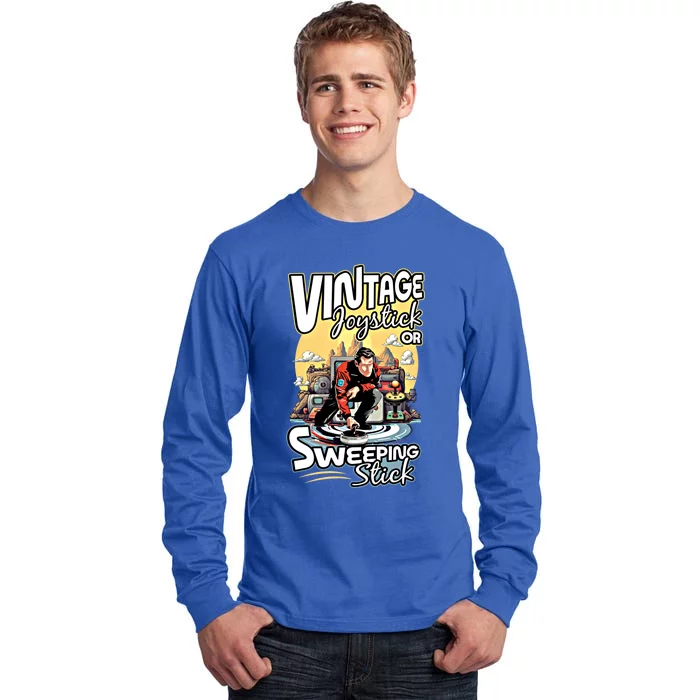 Vintage Joystick Or Sweeping Stick Gamer Funny Curling Gift Tall Long Sleeve T-Shirt