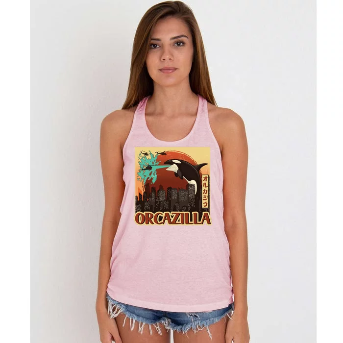 Vintage Japanese Orcazilla Poster Women's Knotted Racerback Tank