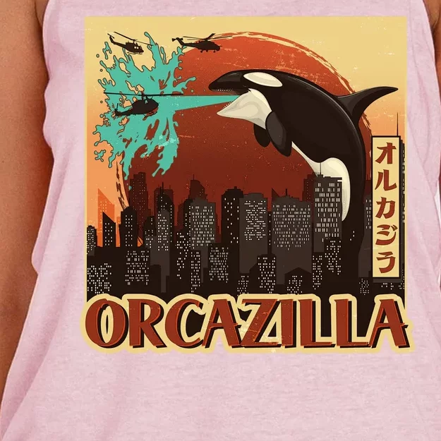 Vintage Japanese Orcazilla Poster Women's Knotted Racerback Tank