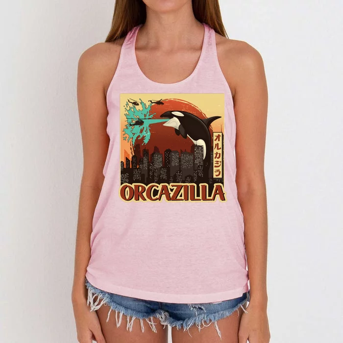 Vintage Japanese Orcazilla Poster Women's Knotted Racerback Tank