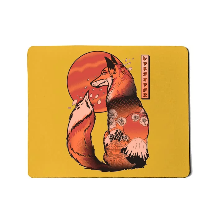 Vintage Japanese Red Fox Kitsune Tattoo Mousepad