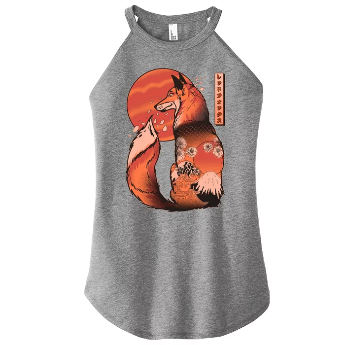 Vintage Japanese Red Fox Kitsune Tattoo Women’s Perfect Tri Rocker Tank