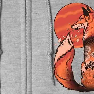 Vintage Japanese Red Fox Kitsune Tattoo Full Zip Hoodie