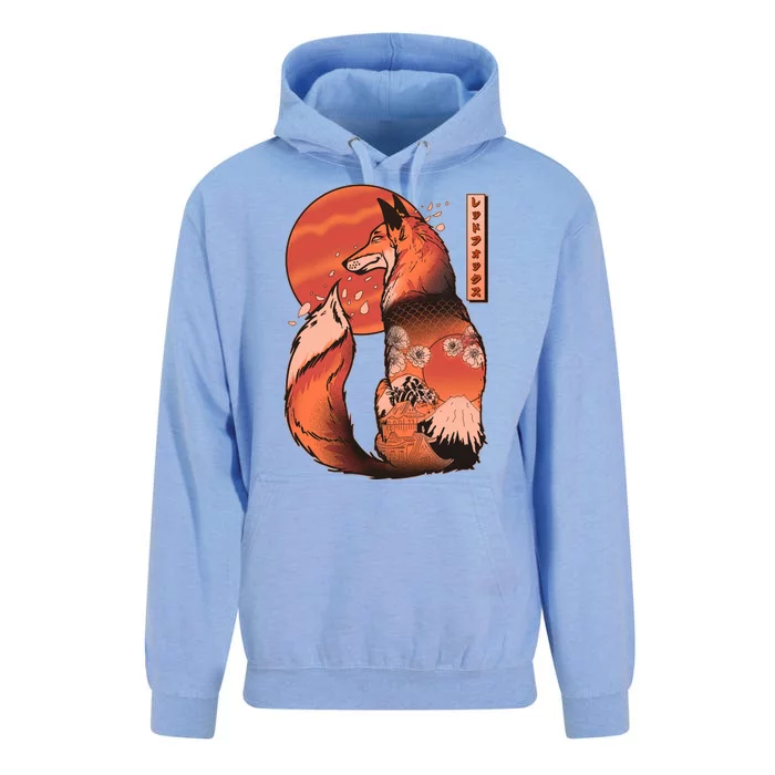 Vintage Japanese Red Fox Kitsune Tattoo Unisex Surf Hoodie