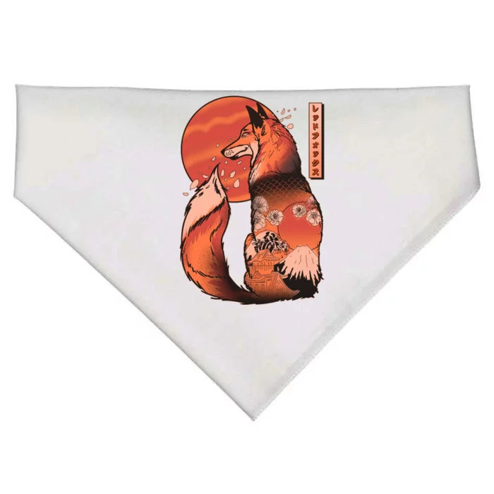 Vintage Japanese Red Fox Kitsune Tattoo USA-Made Doggie Bandana