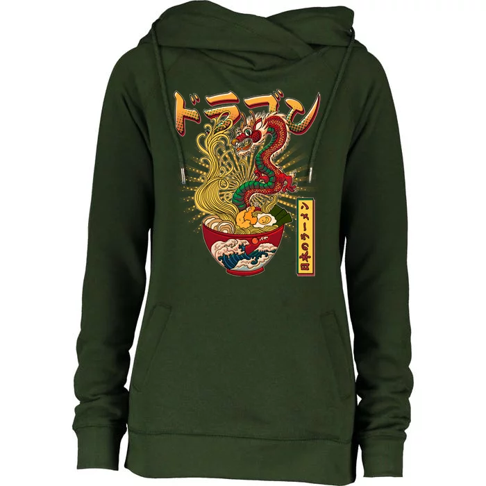 Vintage Japanese Ramen Noodles Dragon Womens Funnel Neck Pullover Hood