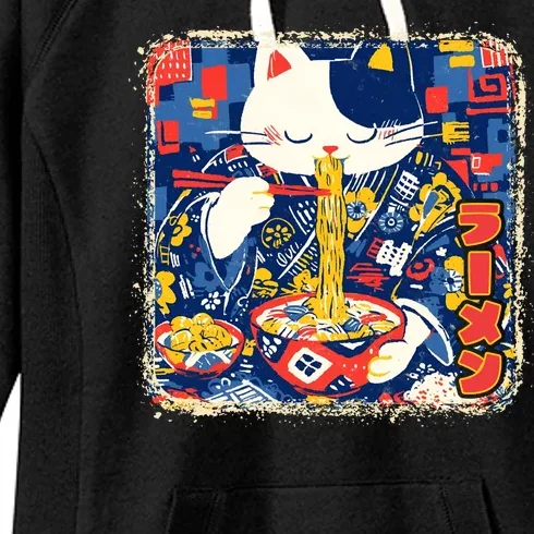 Vintage Japanese Ramen Noodle Neko Cat Women's Fleece Hoodie