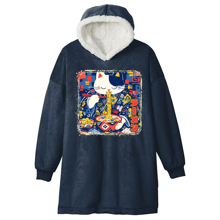 Vintage Japanese Ramen Noodle Neko Cat Hooded Wearable Blanket