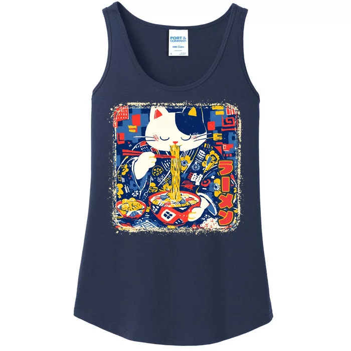 Vintage Japanese Ramen Noodle Neko Cat Ladies Essential Tank