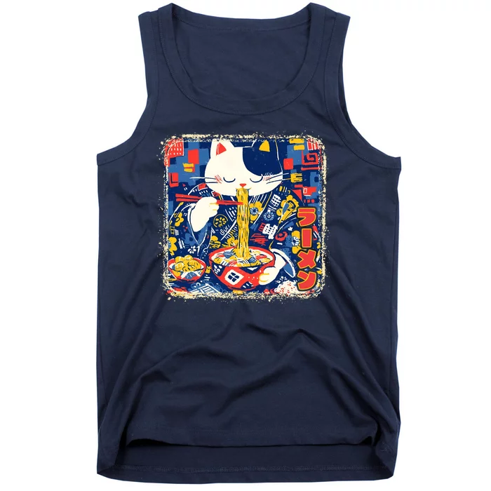 Vintage Japanese Ramen Noodle Neko Cat Tank Top