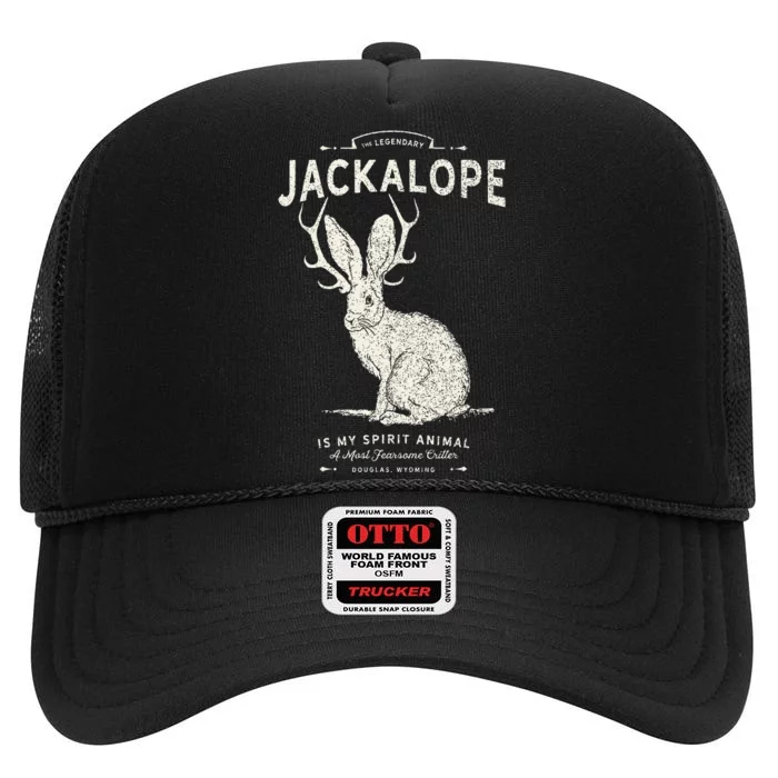 Vintage Jackalope Spirit Animal Mythical Critter High Crown Mesh Trucker Hat