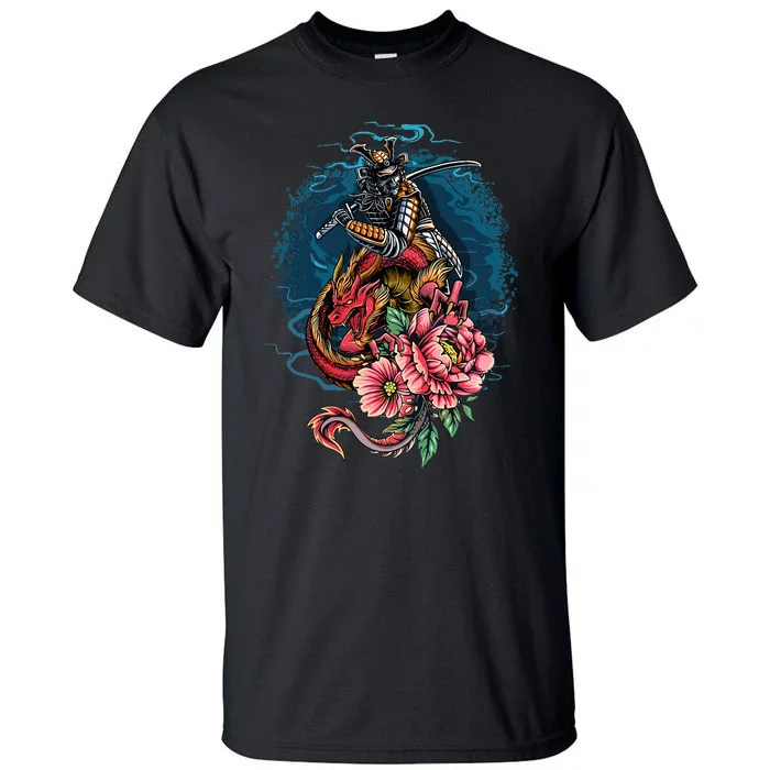 Vintage Japanese Samurai Fighter On Dragon Tall T-Shirt