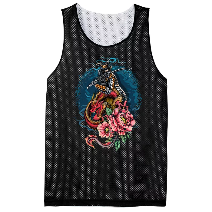 Vintage Japanese Samurai Fighter On Dragon Mesh Reversible Basketball Jersey Tank