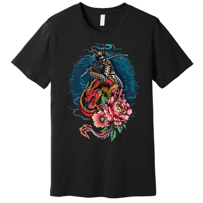 Vintage Japanese Samurai Fighter On Dragon Premium T-Shirt