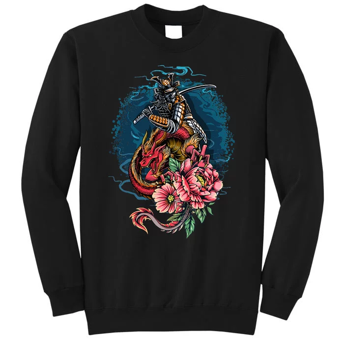 Vintage Japanese Samurai Fighter On Dragon Tall Sweatshirt