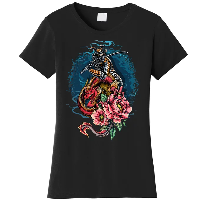 Vintage Japanese Samurai Fighter On Dragon Women's T-Shirt