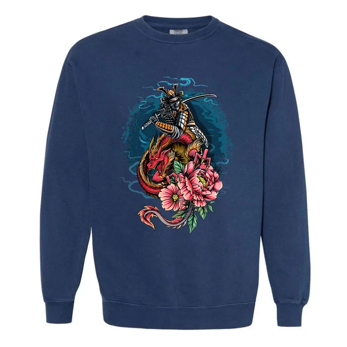 Vintage Japanese Samurai Fighter On Dragon Garment-Dyed Sweatshirt