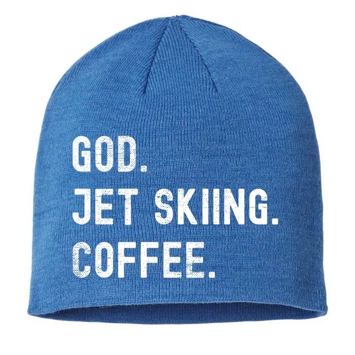 Vintages Jet Skiing And Coffee Distressed Gift 8 1/2in Sustainable Knit Beanie