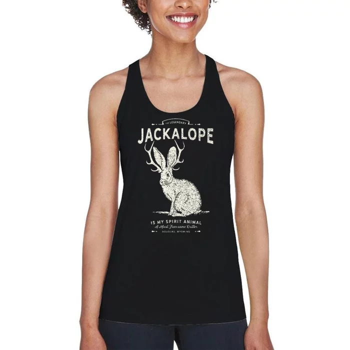 Vintage Jackalope Spirit Animal Mythical Critter Women's Racerback Tank