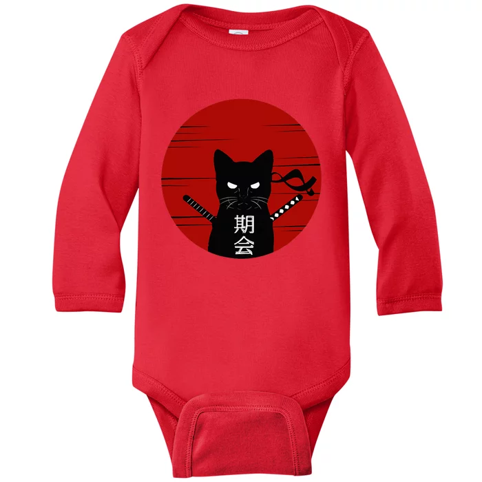 Vintage Japanese Sunset Style Cat Kitten Baby Long Sleeve Bodysuit