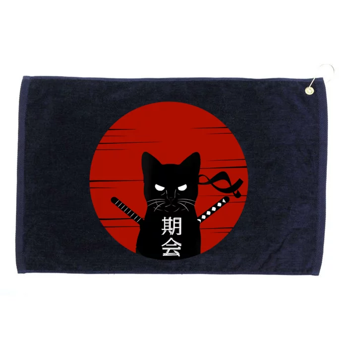 Vintage Japanese Sunset Style Cat Kitten Lover Grommeted Golf Towel