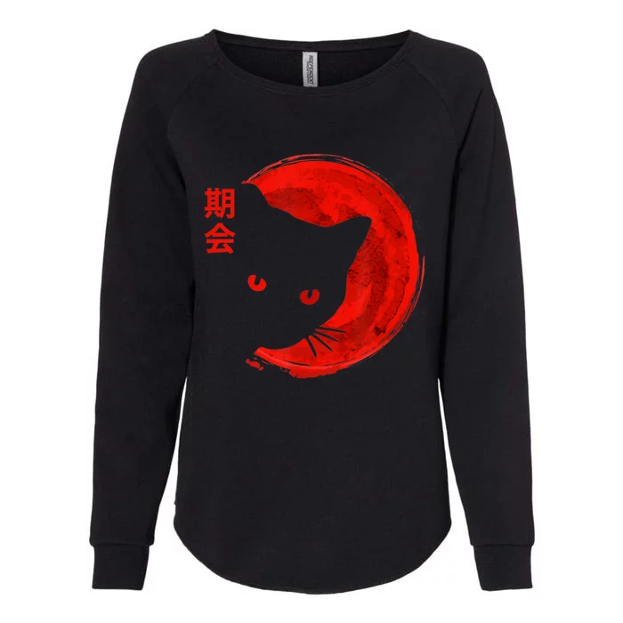 Vintage Japanese Sunset Style Cat Kitten Lover Distressed Womens California Wash Sweatshirt