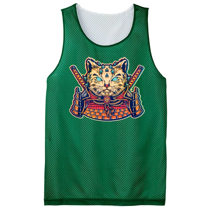 Vintage Japanese Samurai Warrior Cat Mesh Reversible Basketball Jersey Tank