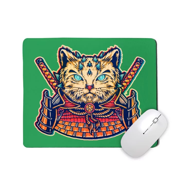 Vintage Japanese Samurai Warrior Cat Mousepad