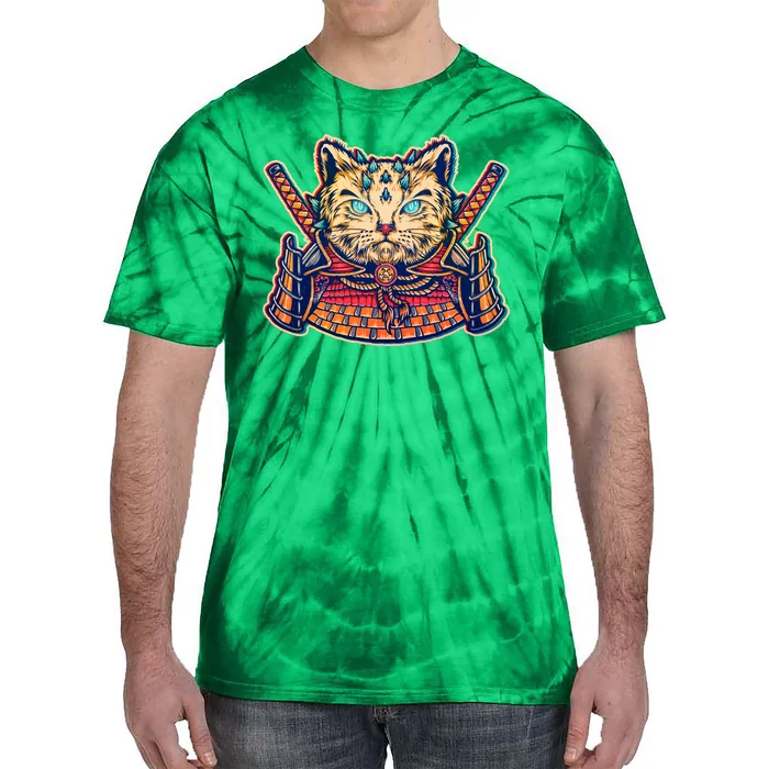 Vintage Japanese Samurai Warrior Cat Tie-Dye T-Shirt