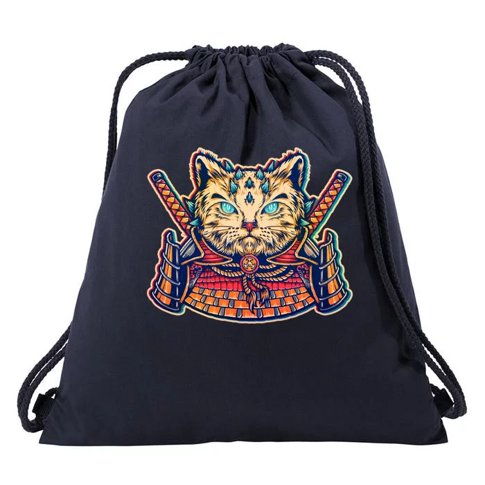 Vintage Japanese Samurai Warrior Cat Drawstring Bag