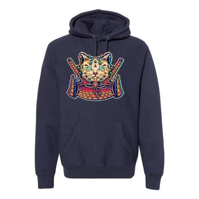 Vintage Japanese Samurai Warrior Cat Premium Hoodie