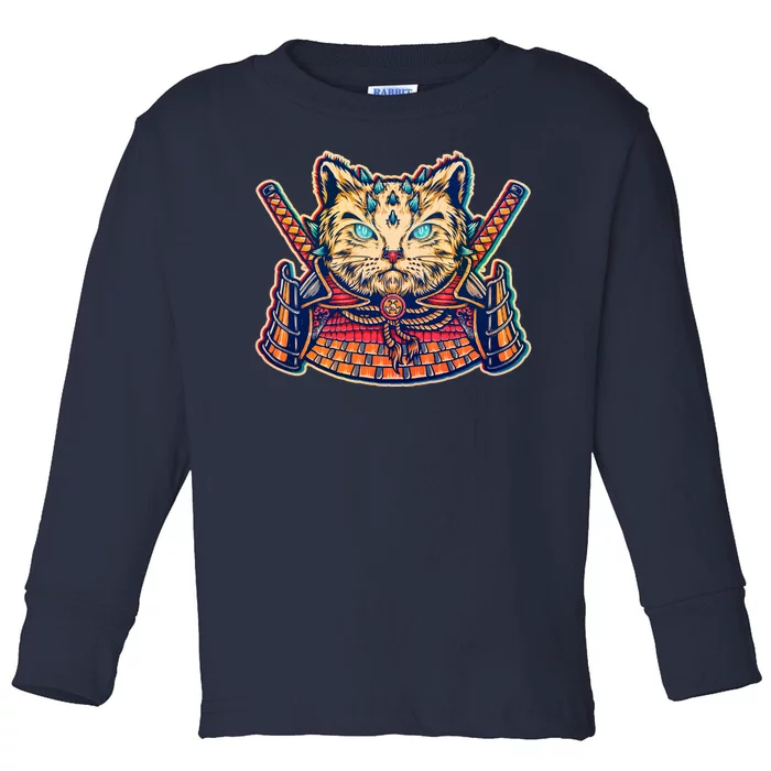 Vintage Japanese Samurai Warrior Cat Toddler Long Sleeve Shirt