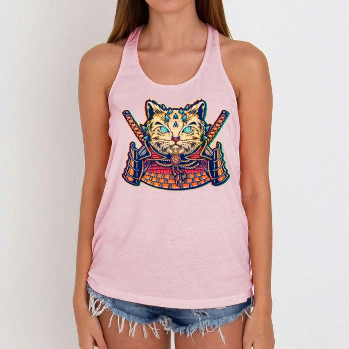 Vintage Japanese Samurai Warrior Cat Women's Knotted Racerback Tank