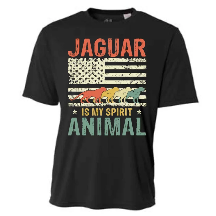 Vintage Jaguar Spirit Animal Lover Retro US American Flag Cooling Performance Crew T-Shirt