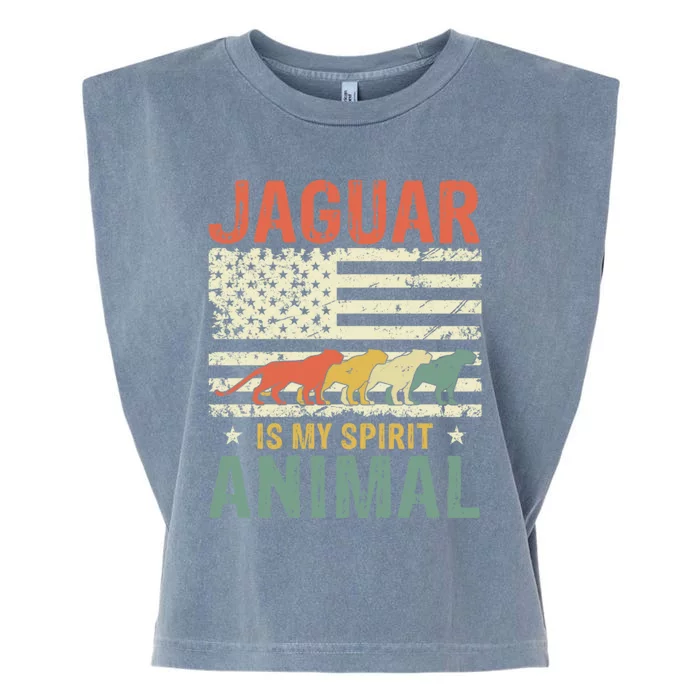 Vintage Jaguar Spirit Animal Lover Retro US American Flag Garment-Dyed Women's Muscle Tee