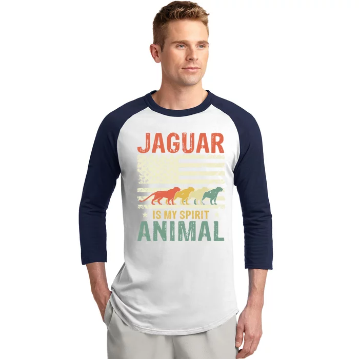 Vintage Jaguar Spirit Animal Lover Retro US American Flag Baseball Sleeve Shirt