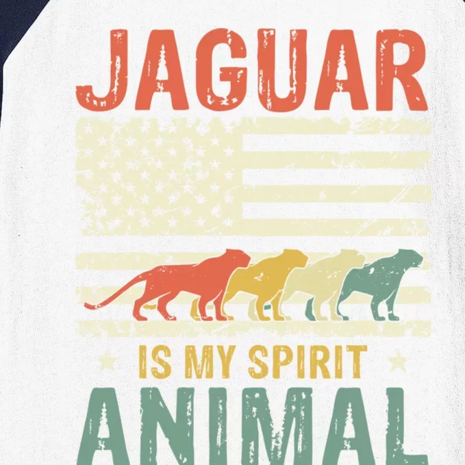 Vintage Jaguar Spirit Animal Lover Retro US American Flag Baseball Sleeve Shirt