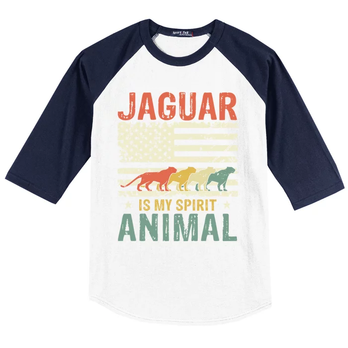 Vintage Jaguar Spirit Animal Lover Retro US American Flag Baseball Sleeve Shirt