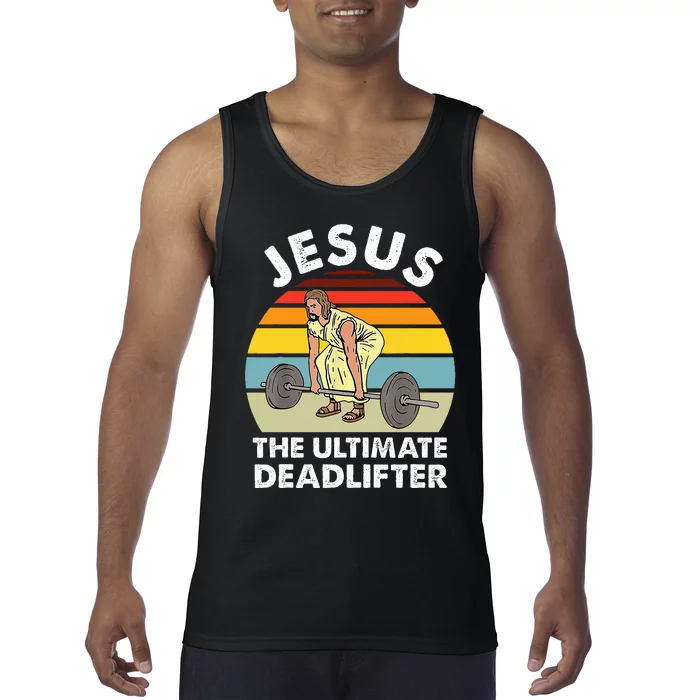 Vintage Jesus The Ultimate Deadlifter Funny Gym Bodybuliding Tank Top