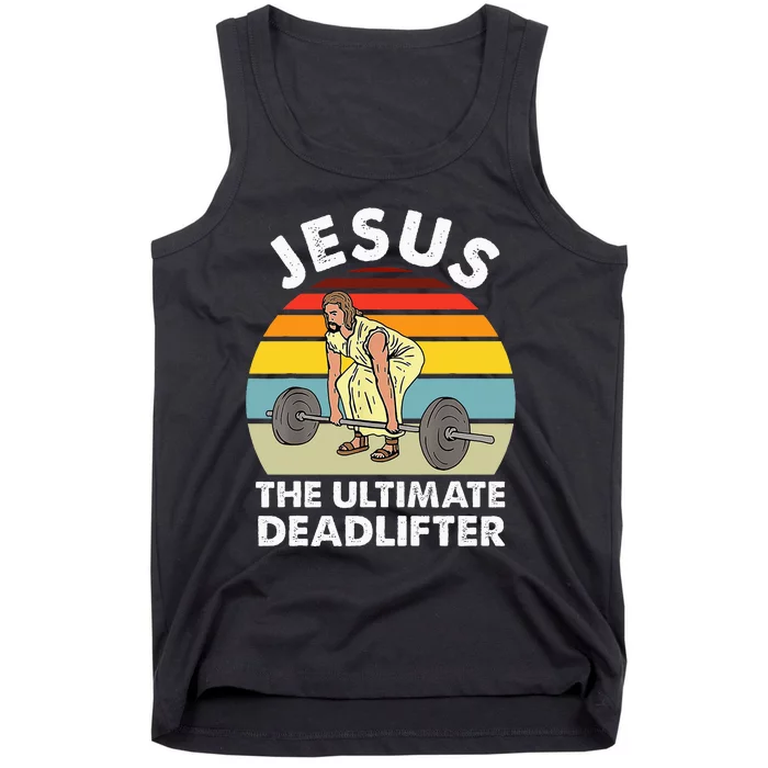 Vintage Jesus The Ultimate Deadlifter Funny Gym Bodybuliding Tank Top