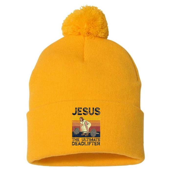 Vintage Jesus The Ultimate Deadlifter Funny Christian Gym Pom Pom 12in Knit Beanie