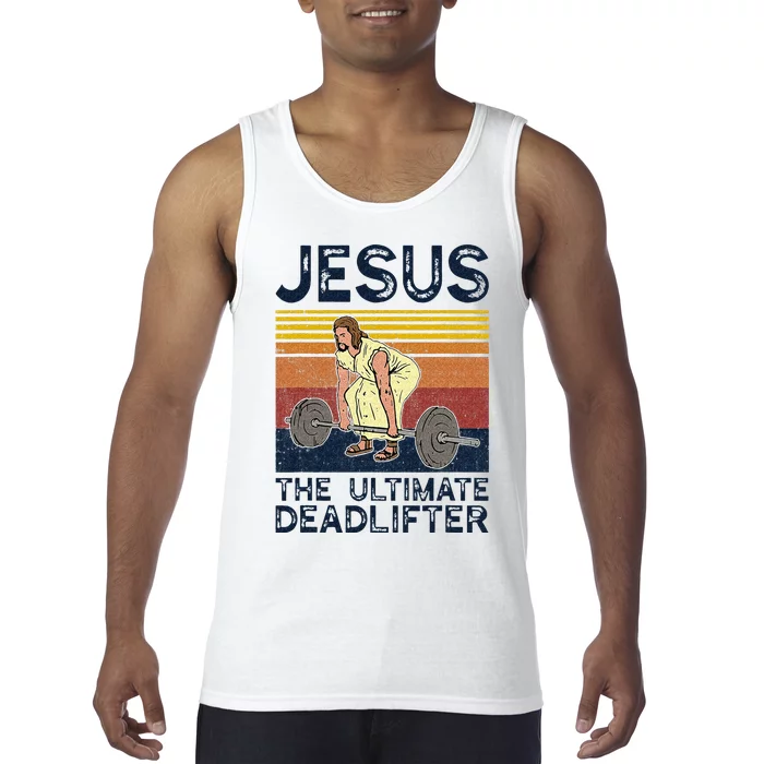 Vintage Jesus The Ultimate Deadlifter Funny Christian Gym Tank Top