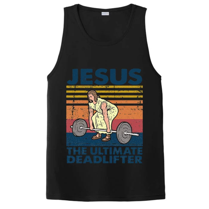 Vintage Jesus The Ultimate Deadlifter Funny Christian Gym Performance Tank