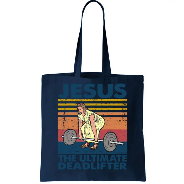 Vintage Jesus The Ultimate Deadlifter Funny Christian Gym Tote Bag