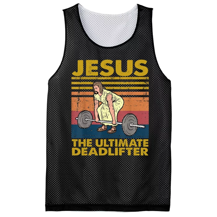 Vintage Jesus The Ultimate Deadlifter Funny Christian Gym Mesh Reversible Basketball Jersey Tank