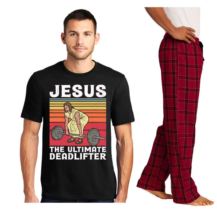 Vintage Jesus The Ultimate Deadlifter Funny Gym Bodybuliding Funny Gift Pajama Set