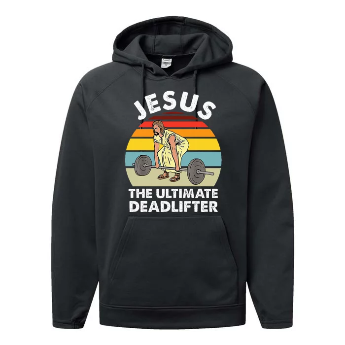 Vintage Jesus The Ultimate Deadlifter Funny Gym Bodybuliding Performance Fleece Hoodie