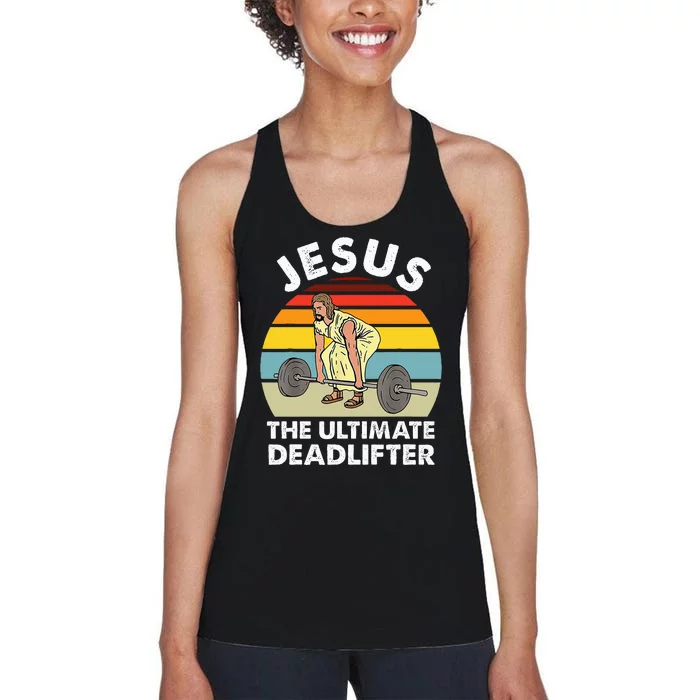 Vintage Jesus The Ultimate Deadlifter Funny Gym Bodybuliding Women's Racerback Tank