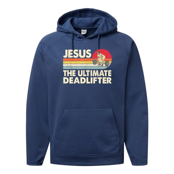 Vintage Jesus The Ultimate Deadlifter Funny Christian Gym Performance Fleece Hoodie